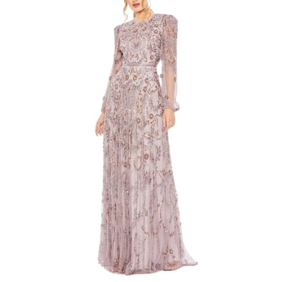 $798‎ Mac Duggal 93930 Size 14 Pink Purple Long Sleeve Evening Maxi Dress Gown - Picture 2 of 4